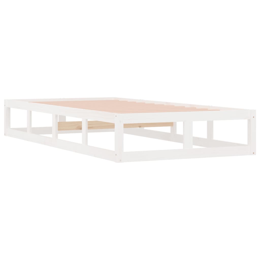 vidaXL Bed Frame | White | Solid pine wood, Plywood | 75x190 cm Small Single