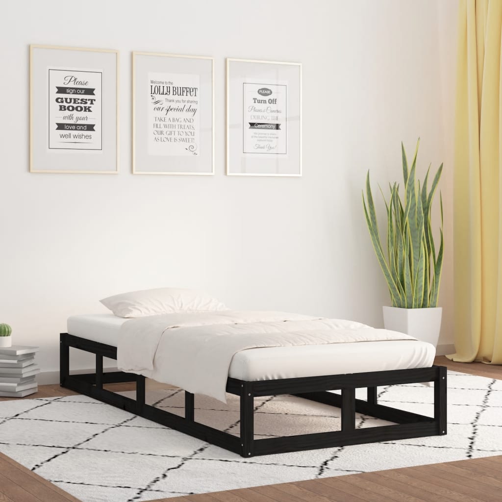 vidaXL Bed Frame | Black | Solid pine wood, Plywood | Small Single | Sturdy