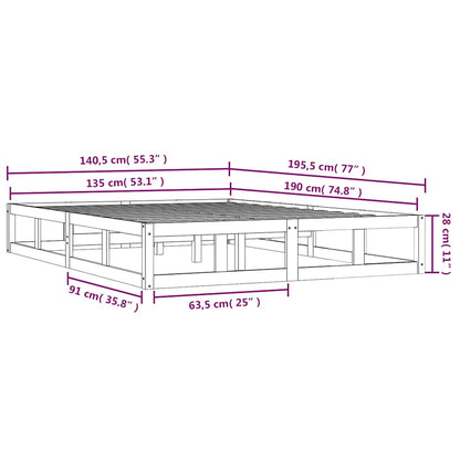 vidaXL Bed Frame without Mattress White 135x190 cm Double Double Solid Wood