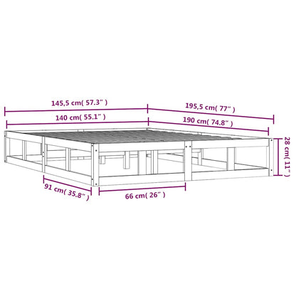 vidaXL Bed Frame | Black | Solid pinewood, Plywood | 140x190 cm |  Durable