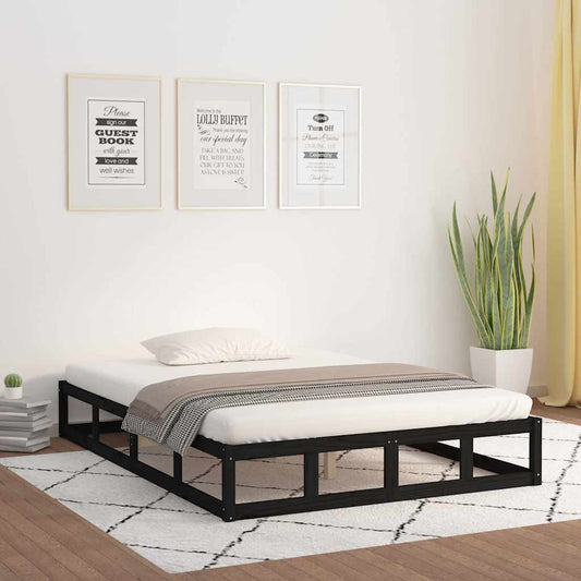 vidaXL Bed Frame | Black | Solid pinewood, Plywood | 140x190 cm |  Durable