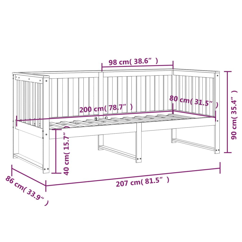 vidaXL Day Bed without Mattress White 80x200 cm Solid Wood Pine
