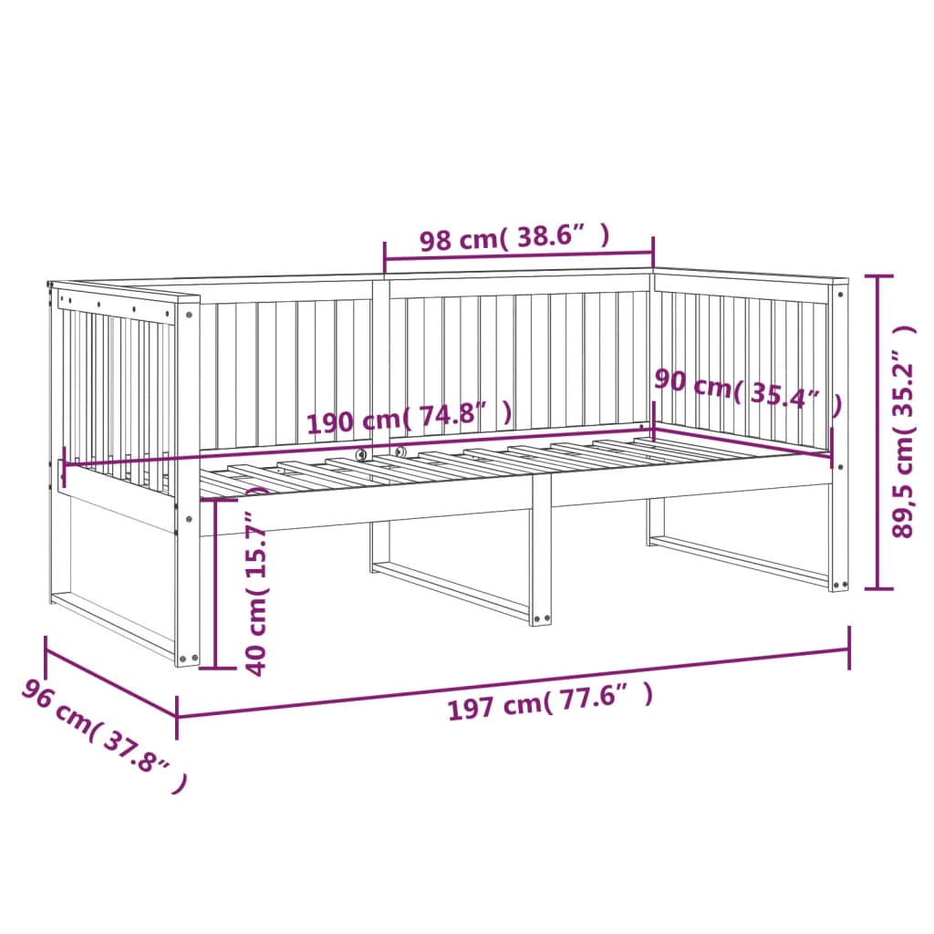 vidaXL Day Bed without Mattress 90x190 cm Single Solid Wood Pine