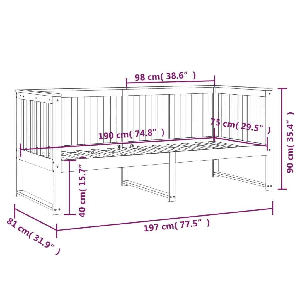 vidaXL Day Bed without Mattress White 75x190 cm Small Single Solid Wood Pine
