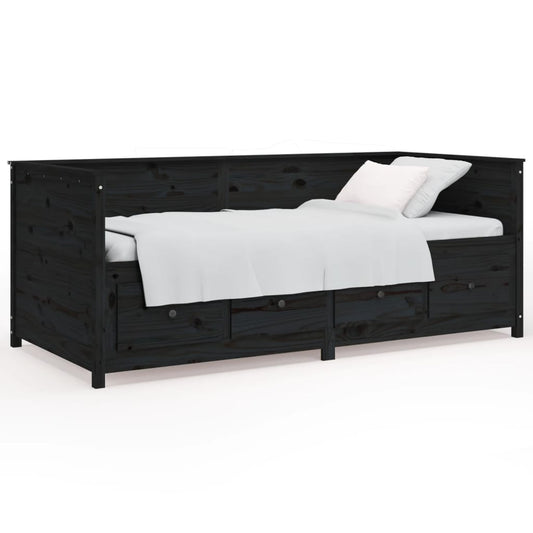 vidaXL Day Bed without Mattress Black 90x190 cm Single  Solid Wood Pine
