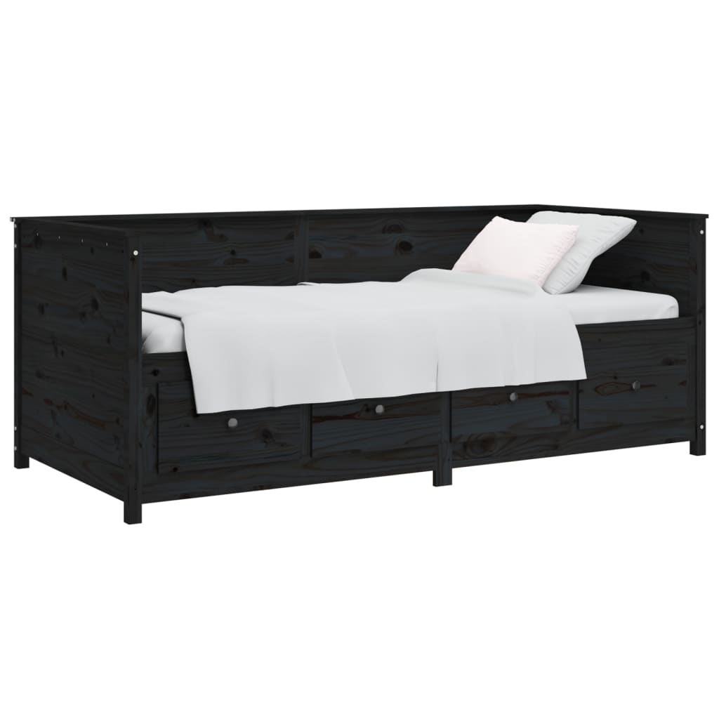 vidaXL Day Bed without Mattress Black 90x190 cm Single  Solid Wood Pine