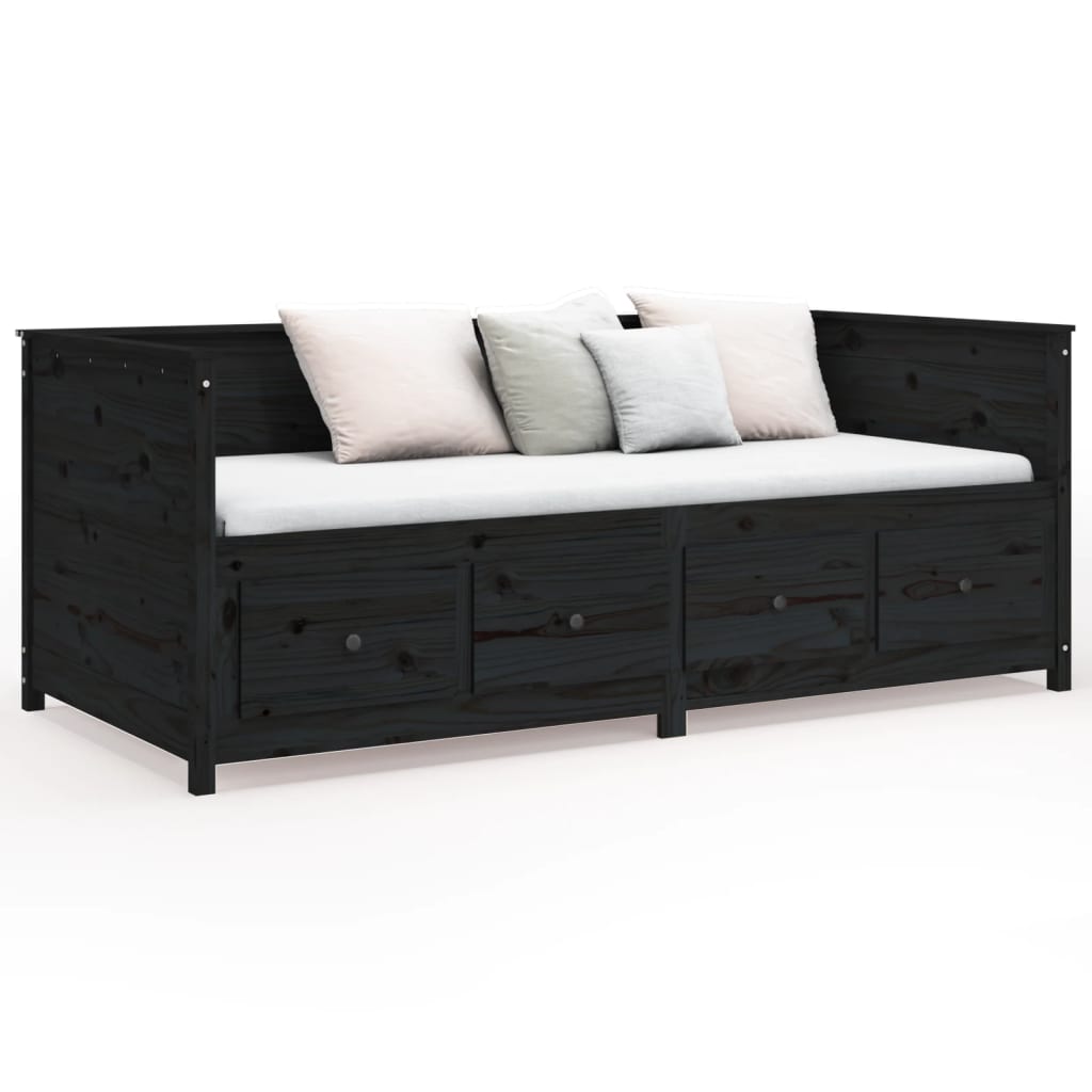 vidaXL Day Bed without Mattress Black 90x190 cm Single  Solid Wood Pine