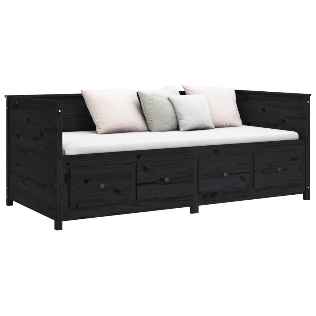 vidaXL Day Bed without Mattress Black 90x190 cm Single  Solid Wood Pine