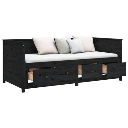 vidaXL Day Bed without Mattress Black 90x190 cm Single  Solid Wood Pine