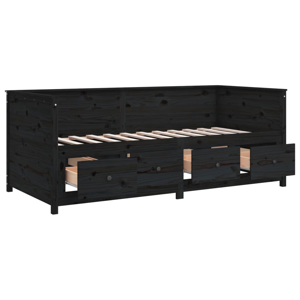vidaXL Day Bed without Mattress Black 90x190 cm Single  Solid Wood Pine