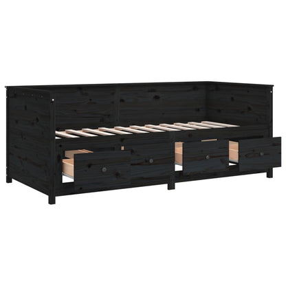 vidaXL Day Bed without Mattress Black 90x190 cm Single  Solid Wood Pine