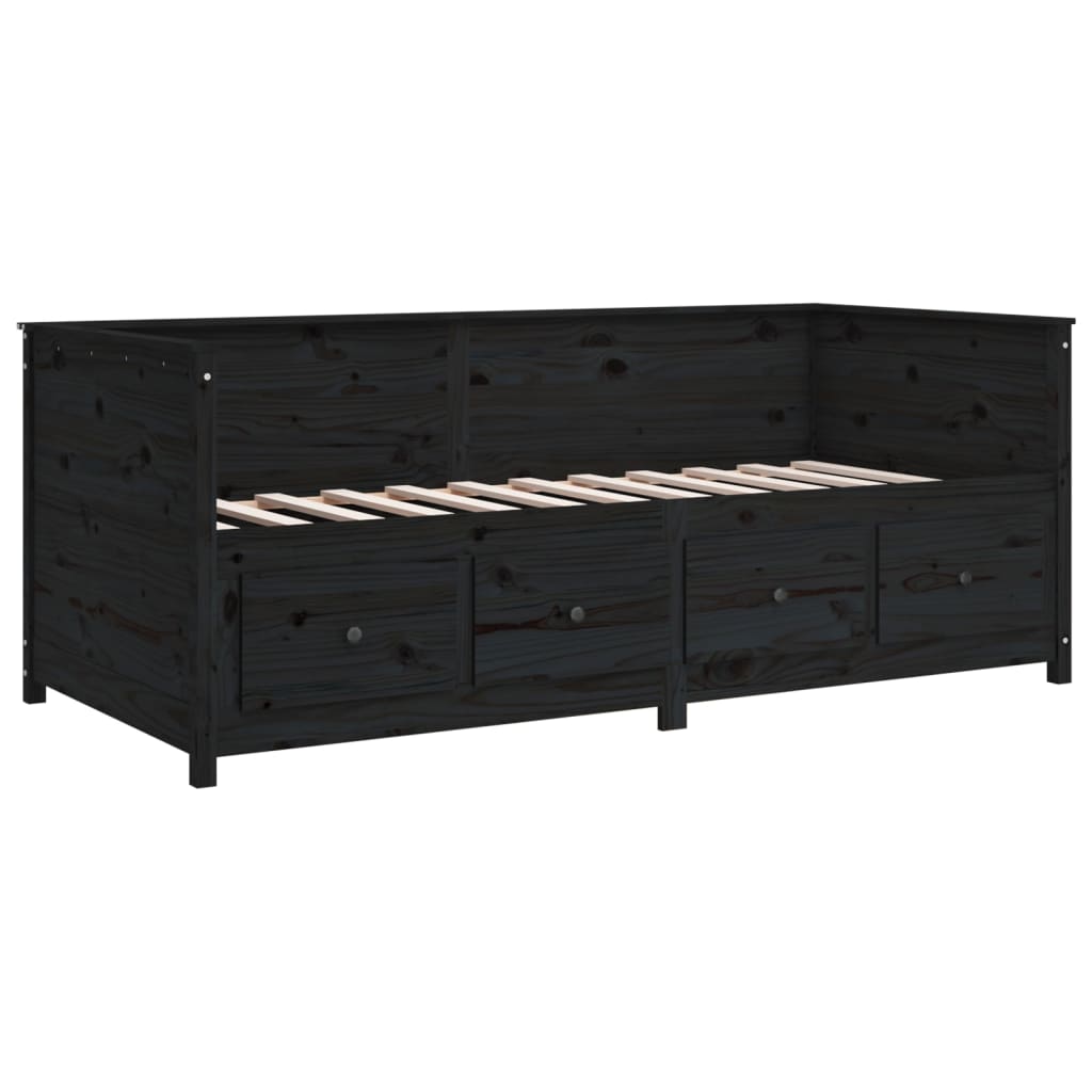 vidaXL Day Bed without Mattress Black 90x190 cm Single  Solid Wood Pine