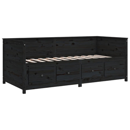 vidaXL Day Bed without Mattress Black 90x190 cm Single  Solid Wood Pine