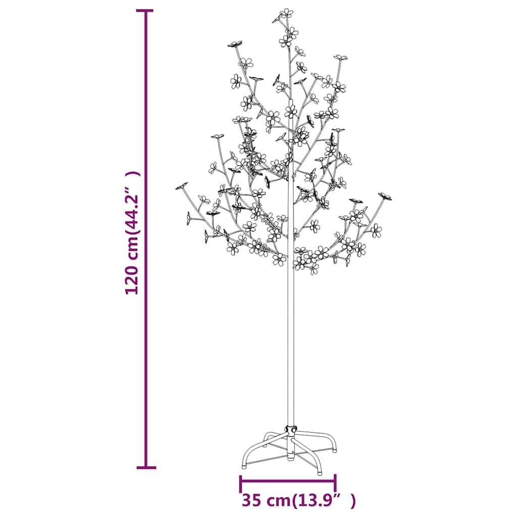 345130 vidaXL Cherry Blossom LED Tree Warm White 84 LEDs 120 cm