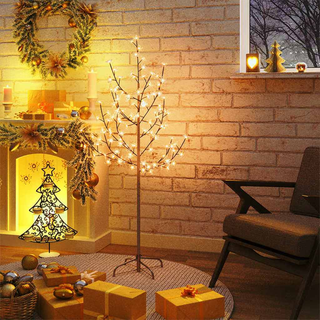 345130 vidaXL Cherry Blossom LED Tree Warm White 84 LEDs 120 cm