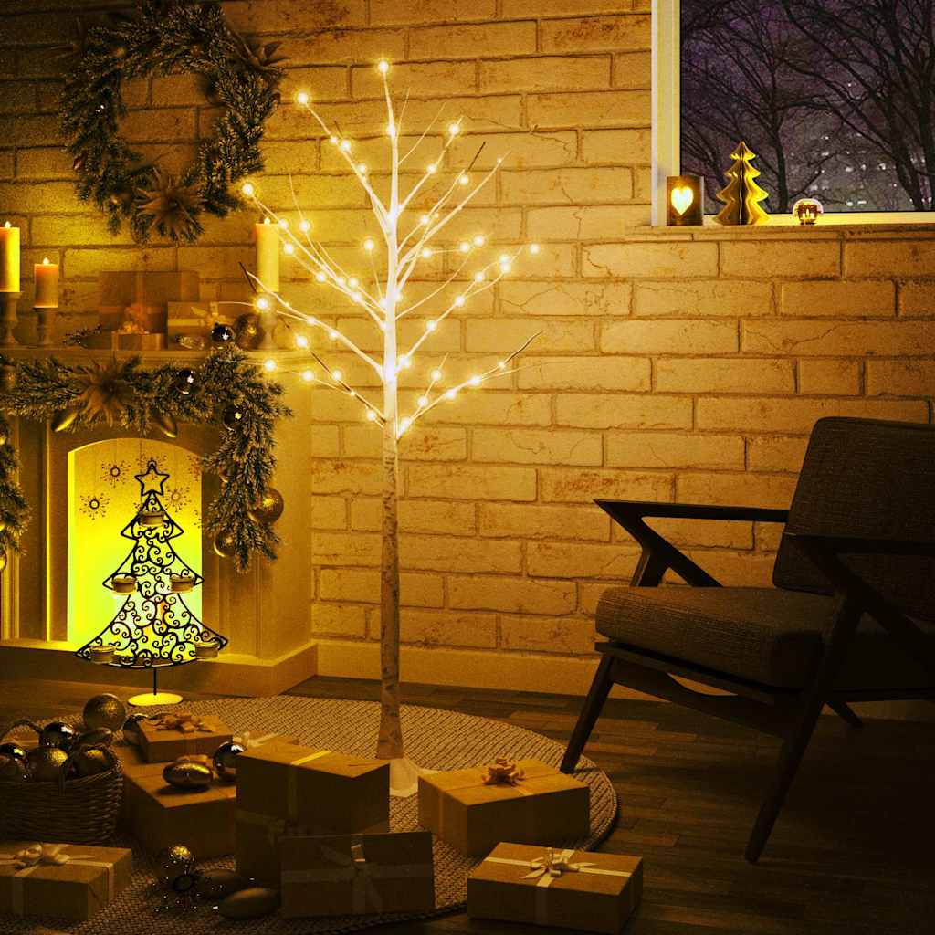 345143 vidaXL LED White Birch Tree Warm White 72 LEDs 150 cm
