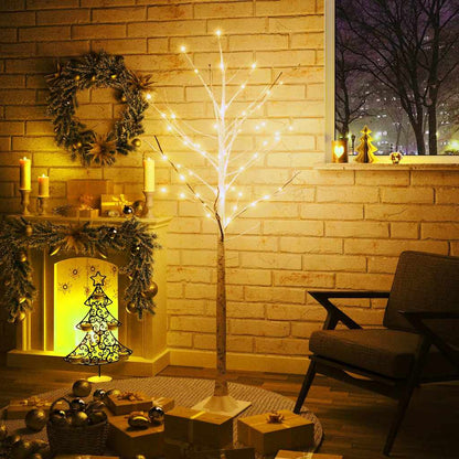345144 vidaXL LED White Birch Tree Warm White 96 LEDs 180 cm