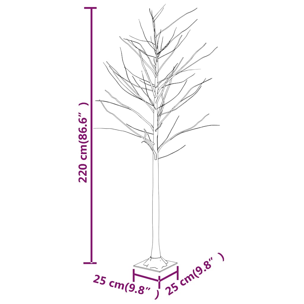 345145 vidaXL LED White Birch Tree Warm White 128 LEDs 220 cm