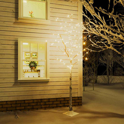 345145 vidaXL LED White Birch Tree Warm White 128 LEDs 220 cm