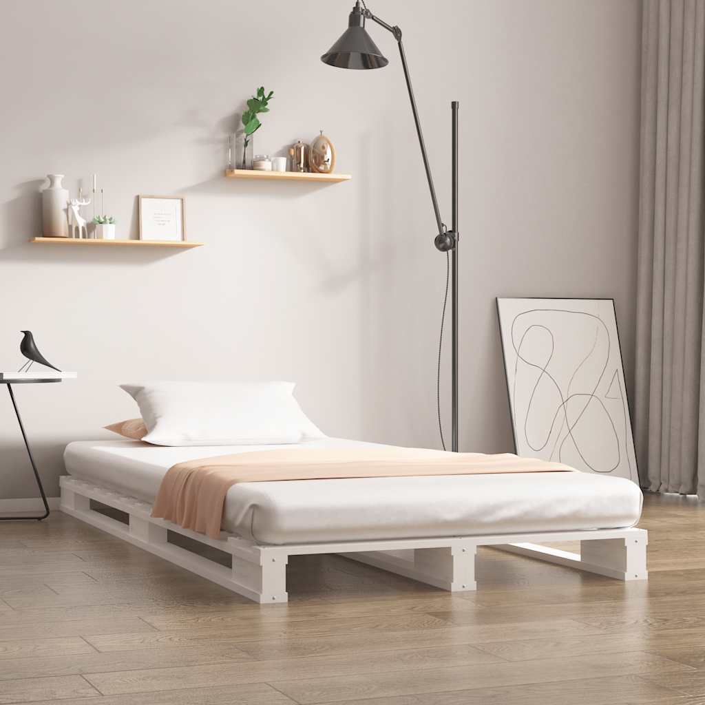 vidaXL Pallet Bed | White | Solid pine wood | Single bed size | Durable