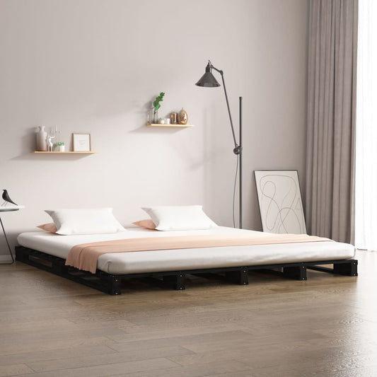 vidaXL Pallet Bed without Mattress Black Small Double Solid Wood