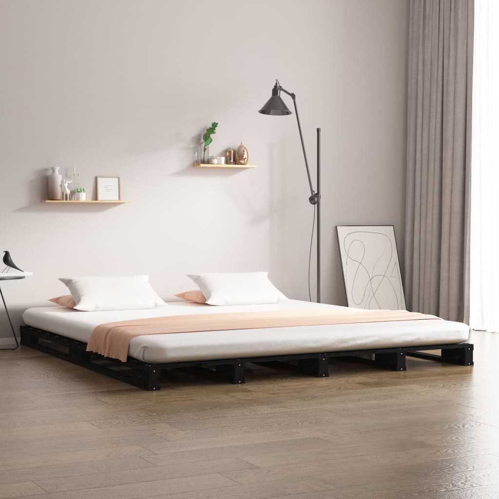 vidaXL Pallet Bed | Black | Solid pine wood | Double | Durable | Pallet Bed
