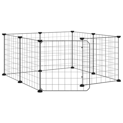 vidaXL 8-Panel Pet Cage with Door Black 70x70x35 cm Steel