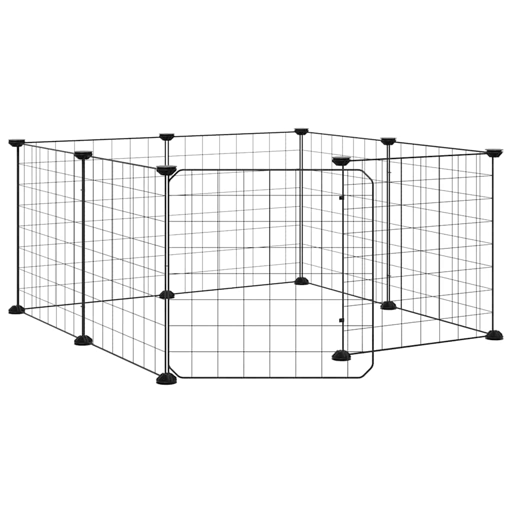 vidaXL 8-Panel Pet Cage with Door Black 35x35 cm Steel