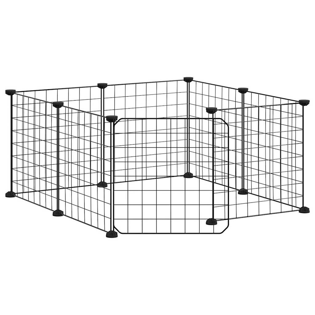 vidaXL 8-Panel Pet Cage with Door Black 35x35 cm Steel