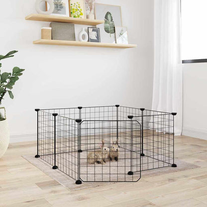 vidaXL 8-Panel Pet Cage with Door Black 35x35 cm Steel