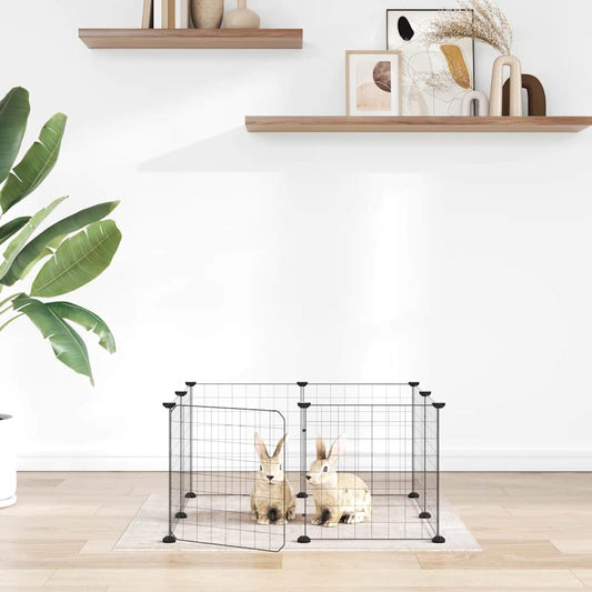 vidaXL 8-Panel Pet Cage with Door Black 35x35 cm Steel
