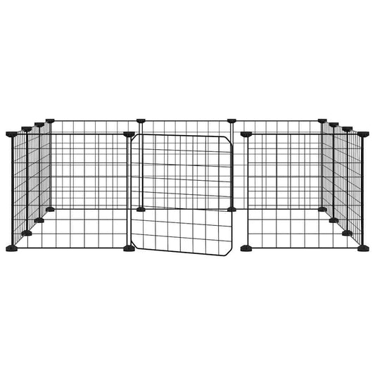 vidaXL 12-Panel Pet Cage with Door Black 35x35 cm Steel