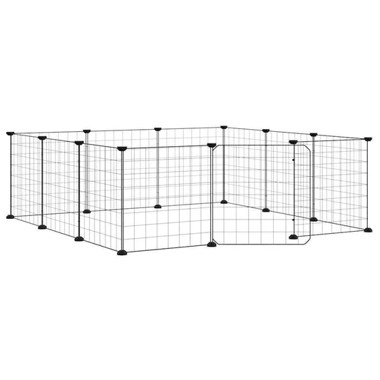 vidaXL 12-Panel Pet Cage with Door Black 105x105x35 cm Steel