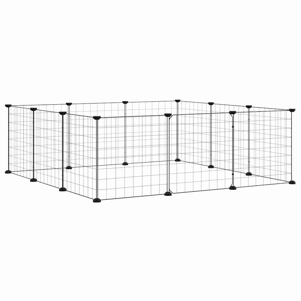 vidaXL 12-Panel Pet Cage with Door Black 105x105x35 cm Steel