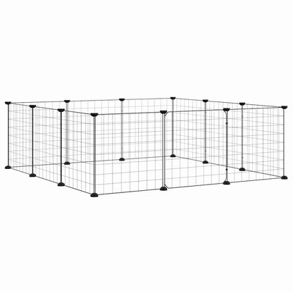 vidaXL 12-Panel Pet Cage with Door Black 105x105x35 cm Steel