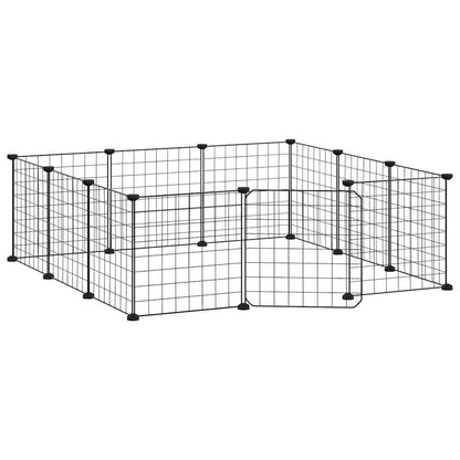 vidaXL 12-Panel Pet Cage with Door Black 35x35 cm Steel