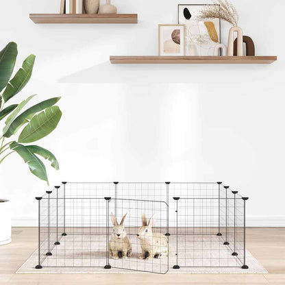 vidaXL 12-Panel Pet Cage with Door Black 105x105x35 cm Steel