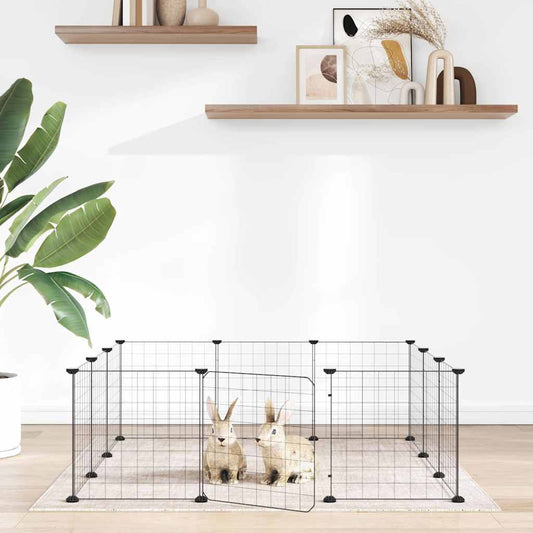 vidaXL 12-Panel Pet Cage with Door Black 105x105x35 cm Steel