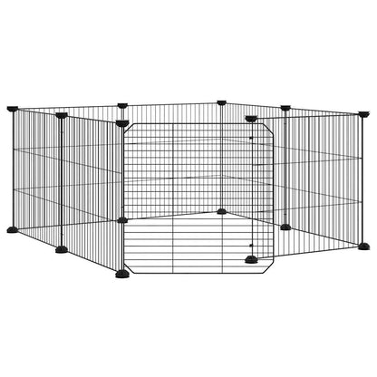 vidaXL 8-Panel Pet Cage with Door Black 70x70x35 cm Steel