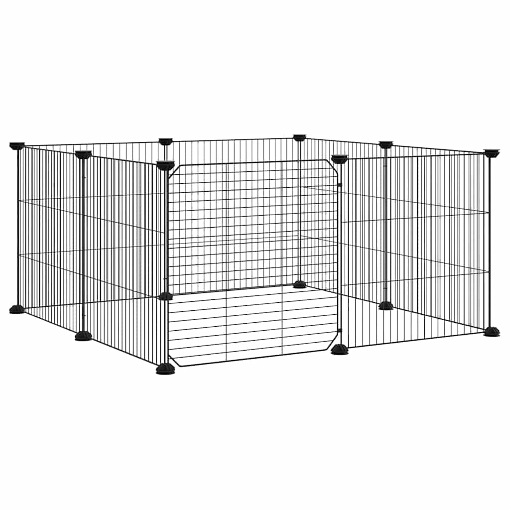 vidaXL 8-Panel Pet Cage with Door Black 70x70x35 cm Steel