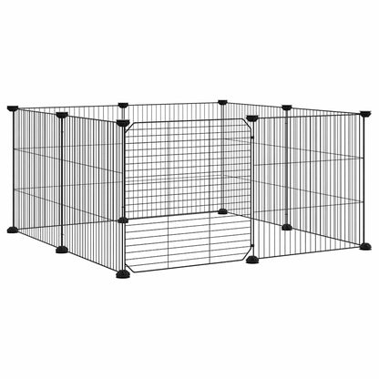 vidaXL 8-Panel Pet Cage with Door Black 70x70x35 cm Steel