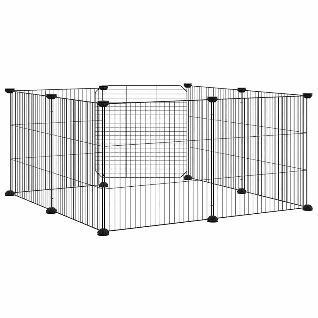 vidaXL 8-Panel Pet Cage with Door Black 70x70x35 cm Steel