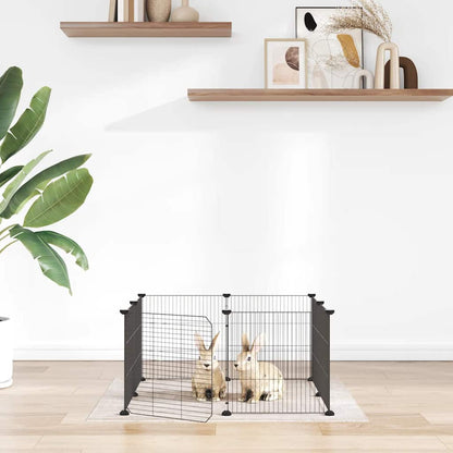 vidaXL 8-Panel Pet Cage with Door Black 70x70x35 cm Steel