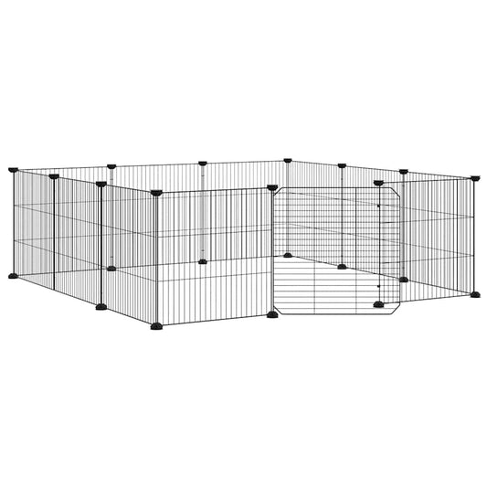 vidaXL 12-Panel Pet Cage with Door Black 105x105x35 cm Steel