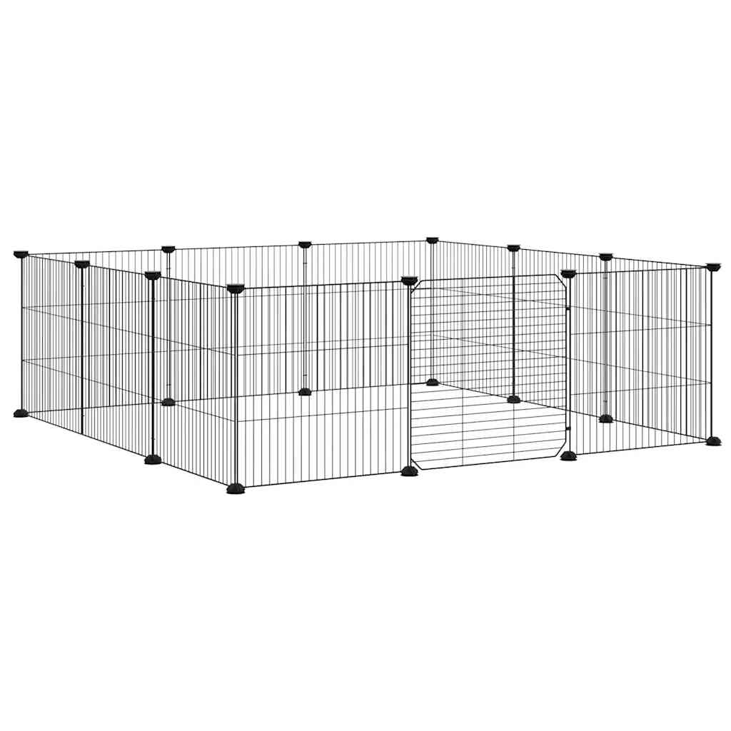 vidaXL 12-Panel Pet Cage with Door Black 105x105x35 cm Steel