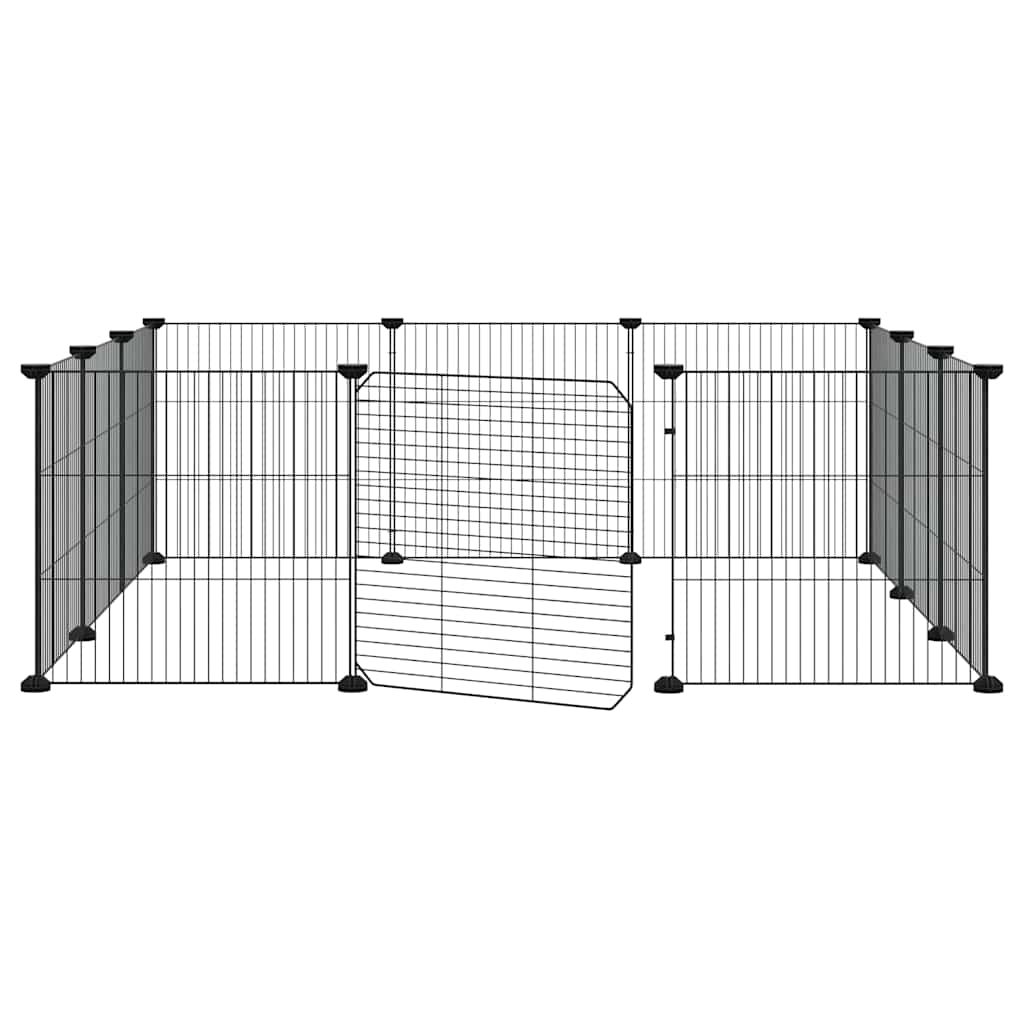 vidaXL 12-Panel Pet Cage with Door Black 105x105x35 cm Steel