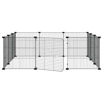 vidaXL 12-Panel Pet Cage with Door Black 105x105x35 cm Steel