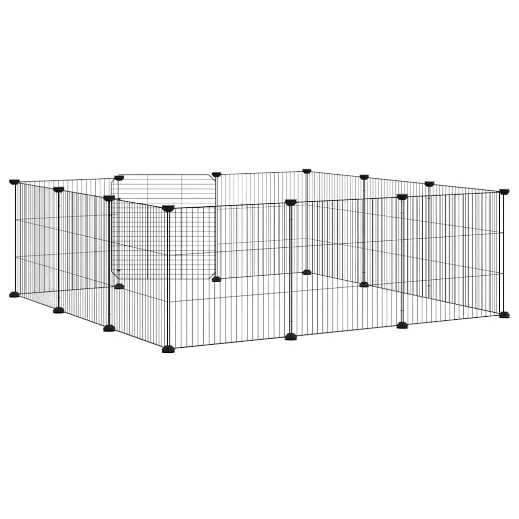 vidaXL 12-Panel Pet Cage with Door Black 105x105x35 cm Steel