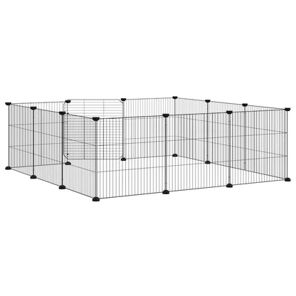 vidaXL 12-Panel Pet Cage with Door Black 105x105x35 cm Steel