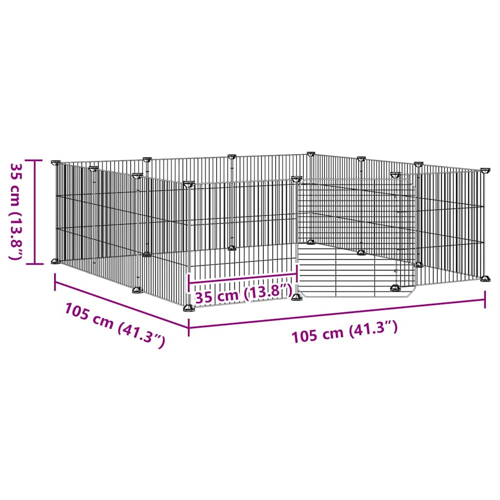 vidaXL 12-Panel Pet Cage with Door Black 105x105x35 cm Steel
